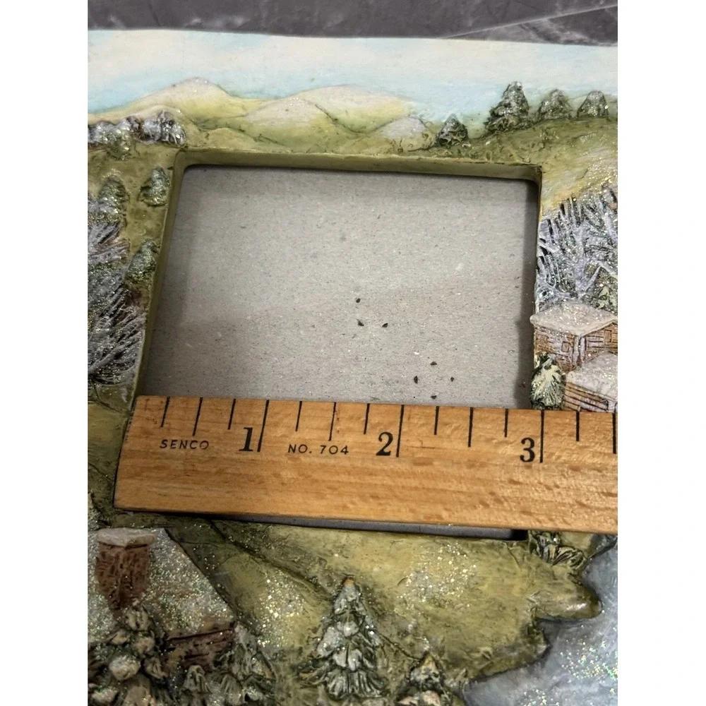 Vintage 3D Winter Snow Cabin Picture Frame 6x6 Scenics Log Cabin River For 3 X3